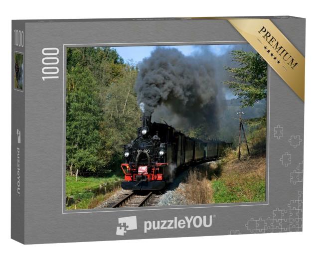 Puzzle 1000 Teile „Nostalgische Zugfahrt zwischen Steinbach und Jöhstadt, Sachsen, Deutschland“