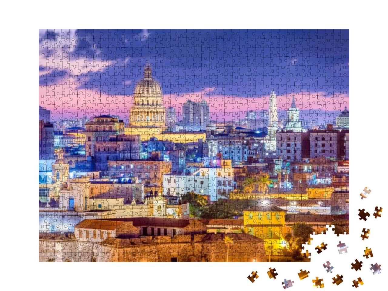 Puzzle 1000 Teile „Skyline von Havanna am Abend, Kuba“