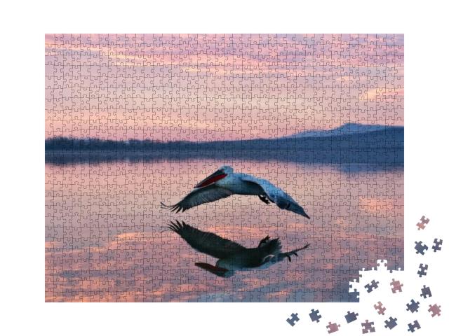 Puzzle 1000 Teile „Pelikan im Sonnenaufgang“