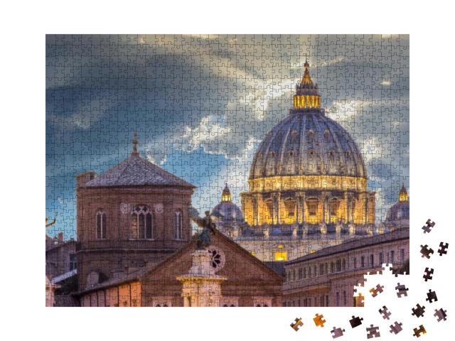 Puzzle 1000 Teile „Sonnenuntergang über der Petersbasilika, Vatikan, Rom“