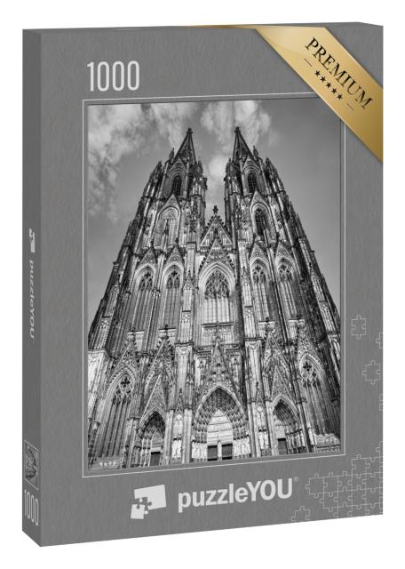 Puzzle 1000 Teile „Fassade des Kölner Doms, schwarz-weiß“