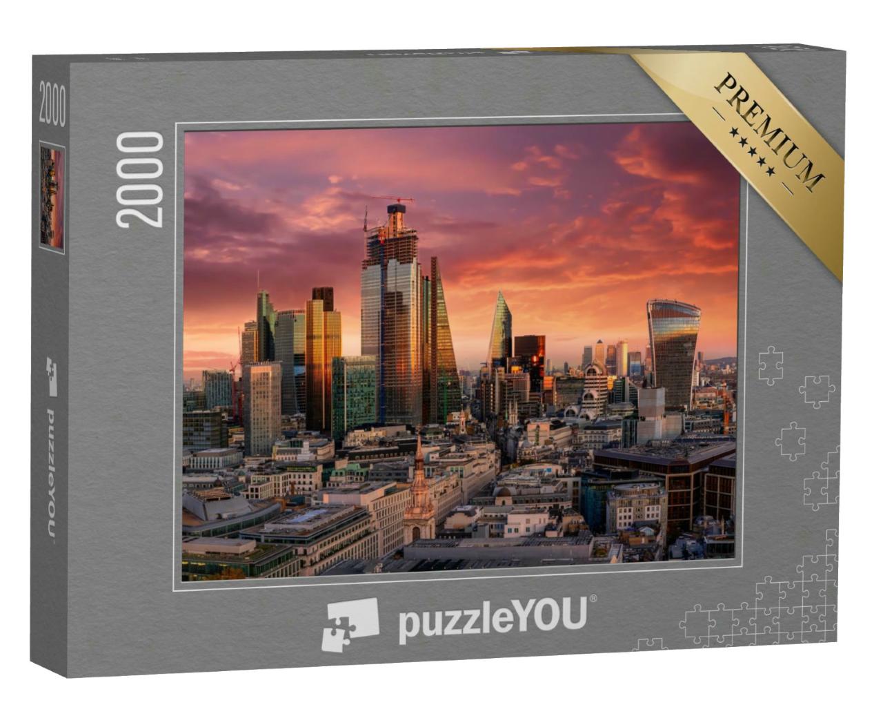 Puzzle 2000 Teile „Feuriger Sonnenuntergang über dem Finanzdistrikt von London“