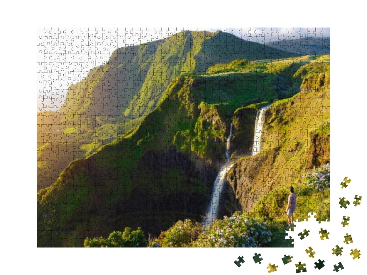 Puzzle 1000 Teile „Paradiesischer Blick über die Insel Flores, Azoren, Portugal“