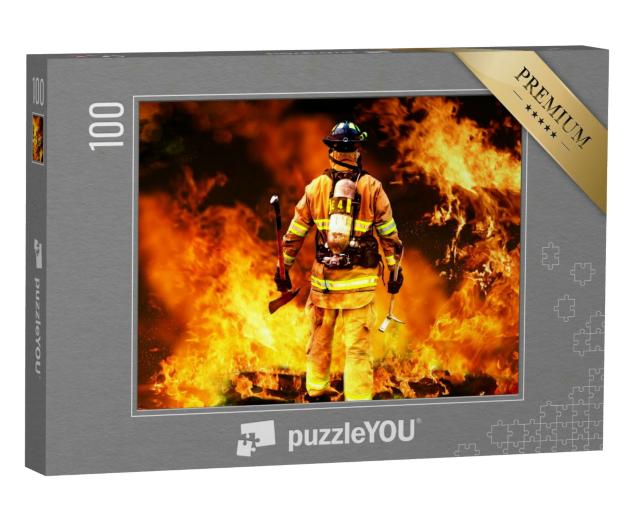 Puzzle 100 Teile „Feuerwehrmann im Feuer“