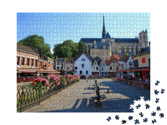 Puzzle 1000 Teile „Viertel Saint-Leu und die Kathedrale in Amiens, Frankreich“