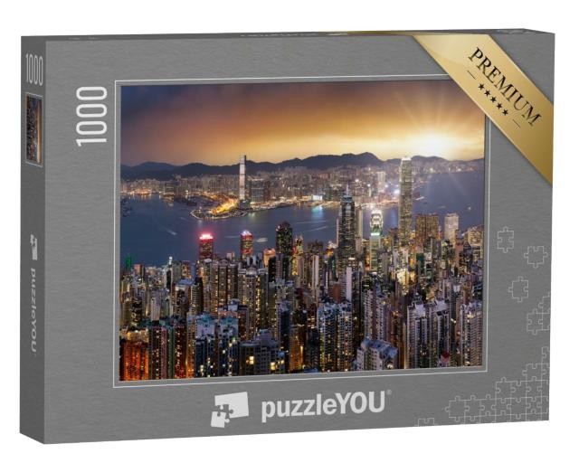 Puzzle 1000 Teile „Panorama der Skyline von Hongkong im Sonnenuntergang“