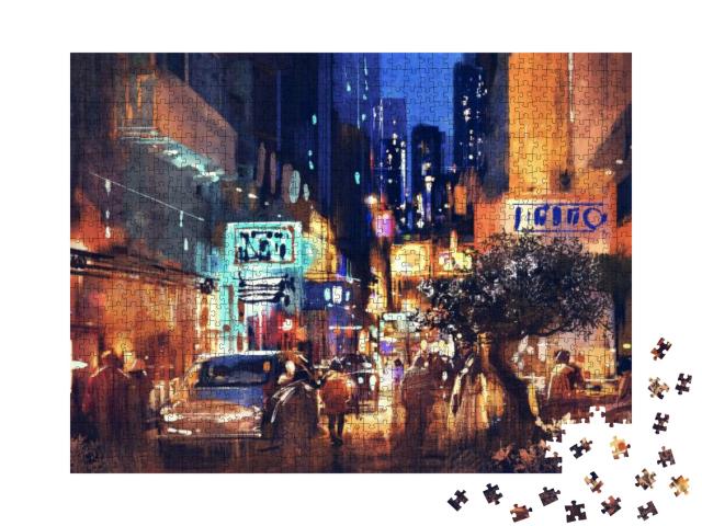 Puzzle 1000 Teile „Buntes Gemälde einer nächtlichen Straße“