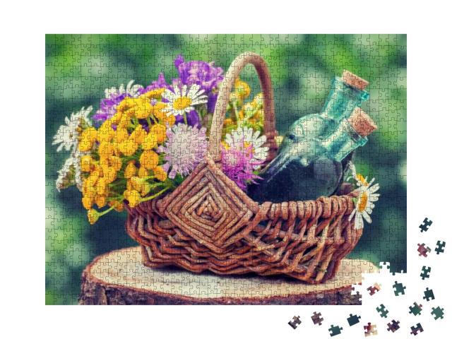Puzzle 1000 Teile „Weidenkorb mit Heilkräutern und Tinkturen der Kräutermedizin“