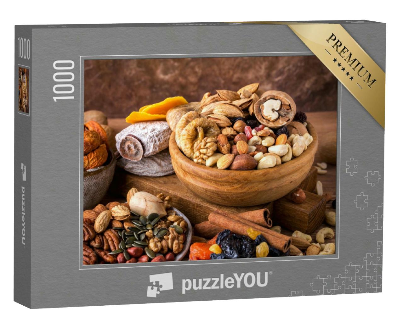 Puzzle 1000 Teile „Komposition aus einer Mischung von getrockneten Früchten und Nüssen“