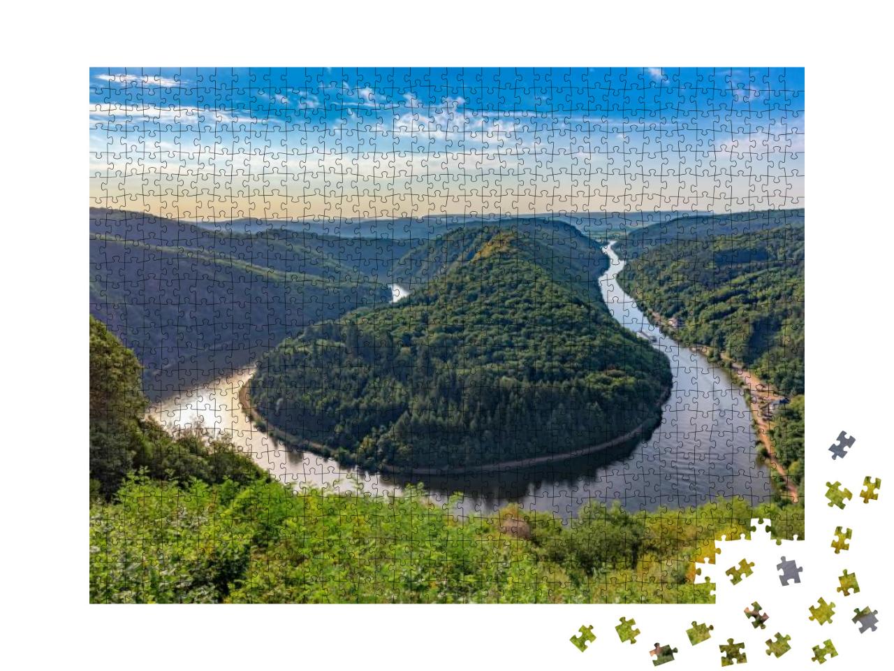 Puzzle 1000 Teile „Wahrzeichen des Saarlandes mit Blick auf die Saarschleife in Deutschland“