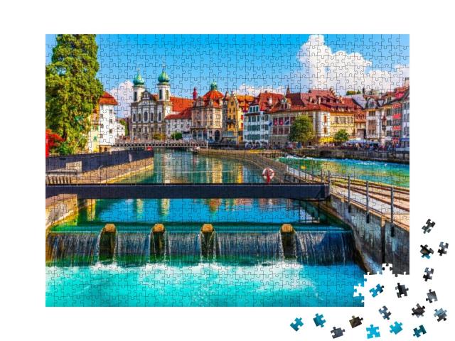 Puzzle 1000 Teile „Sommerpanorama der mittelalterlichen Altstadt in Luzern, Schweiz“