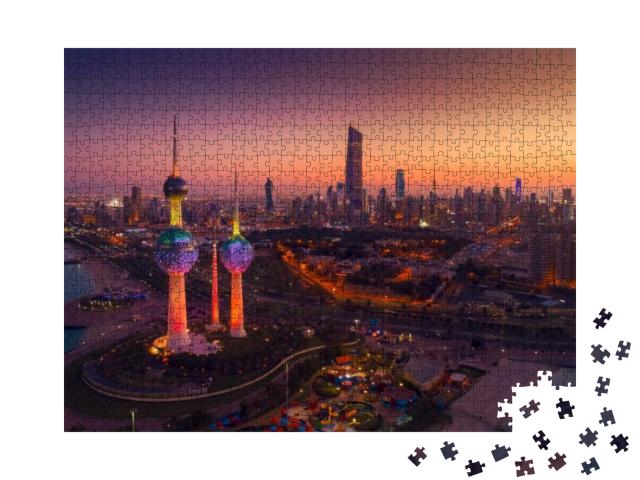 Puzzle 1000 Teile „Eine wunderschöne Aufnahme des Staates Kuwait bei Nacht“
