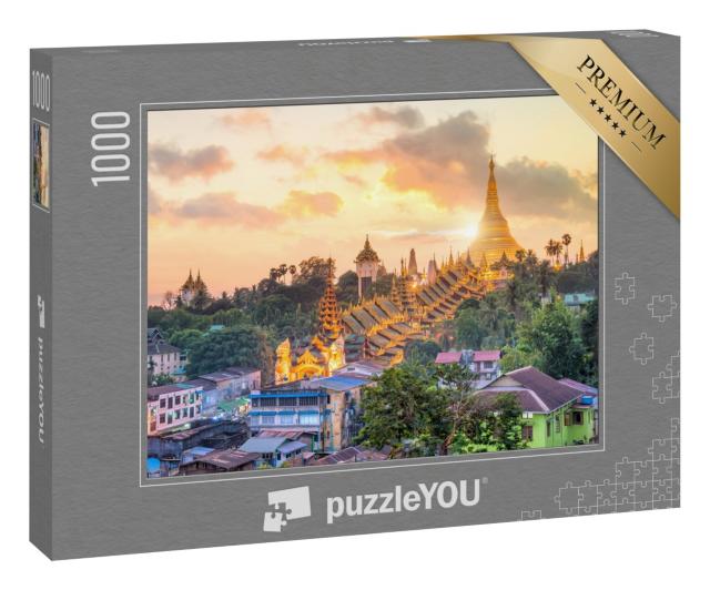 Puzzle 1000 Teile „Sonnenuntergang über der Skyline von Yangon Shwedagon Pagode in Myanmar“