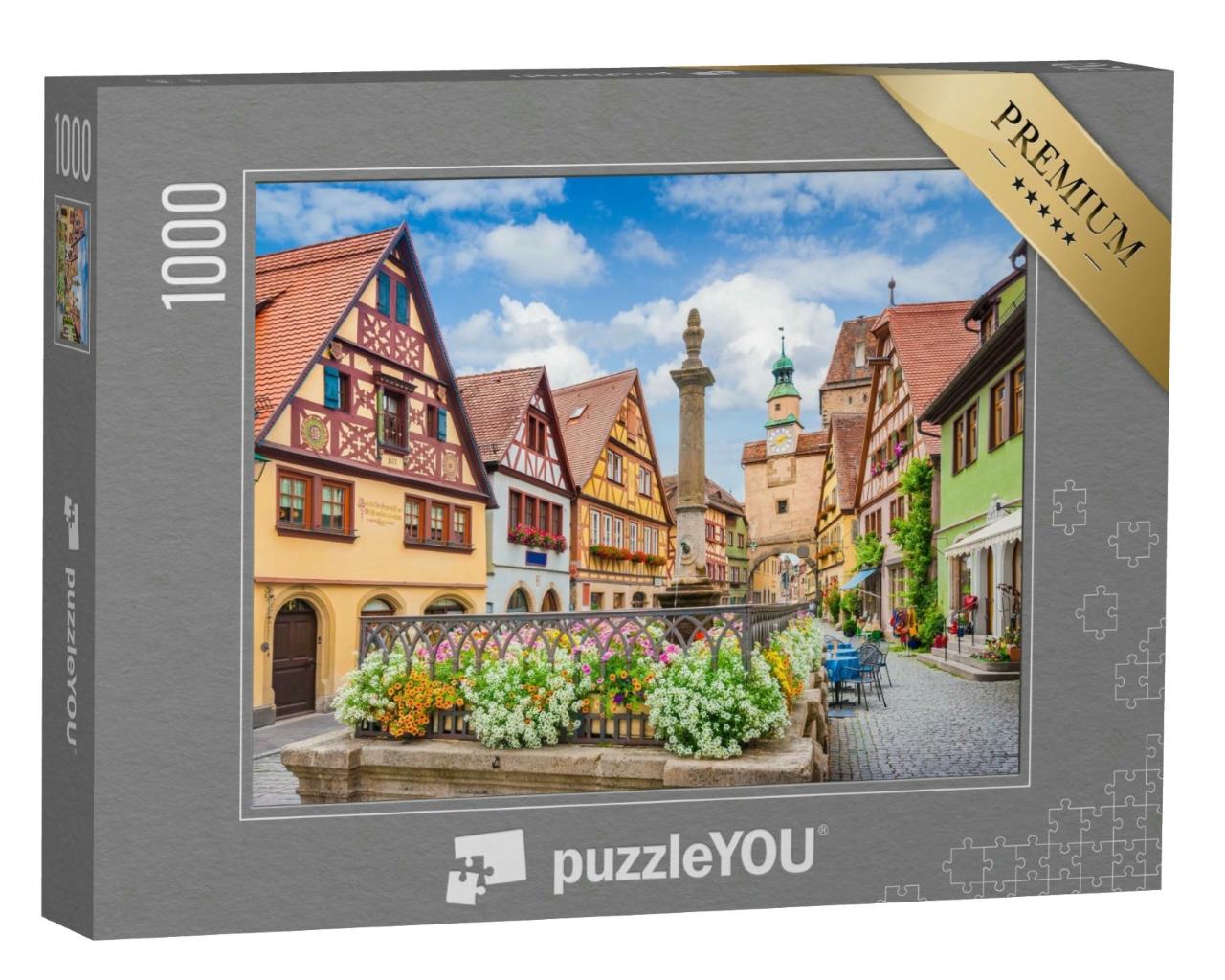 Puzzle 1000 Teile „Rothenburg ob der Tauber im Sommer mit blauem Himmel“