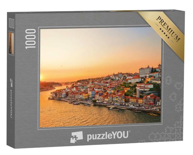 Puzzle 1000 Teile „Wunderschöner Sonnenuntergang über dem Stadtzentrum von Porto“