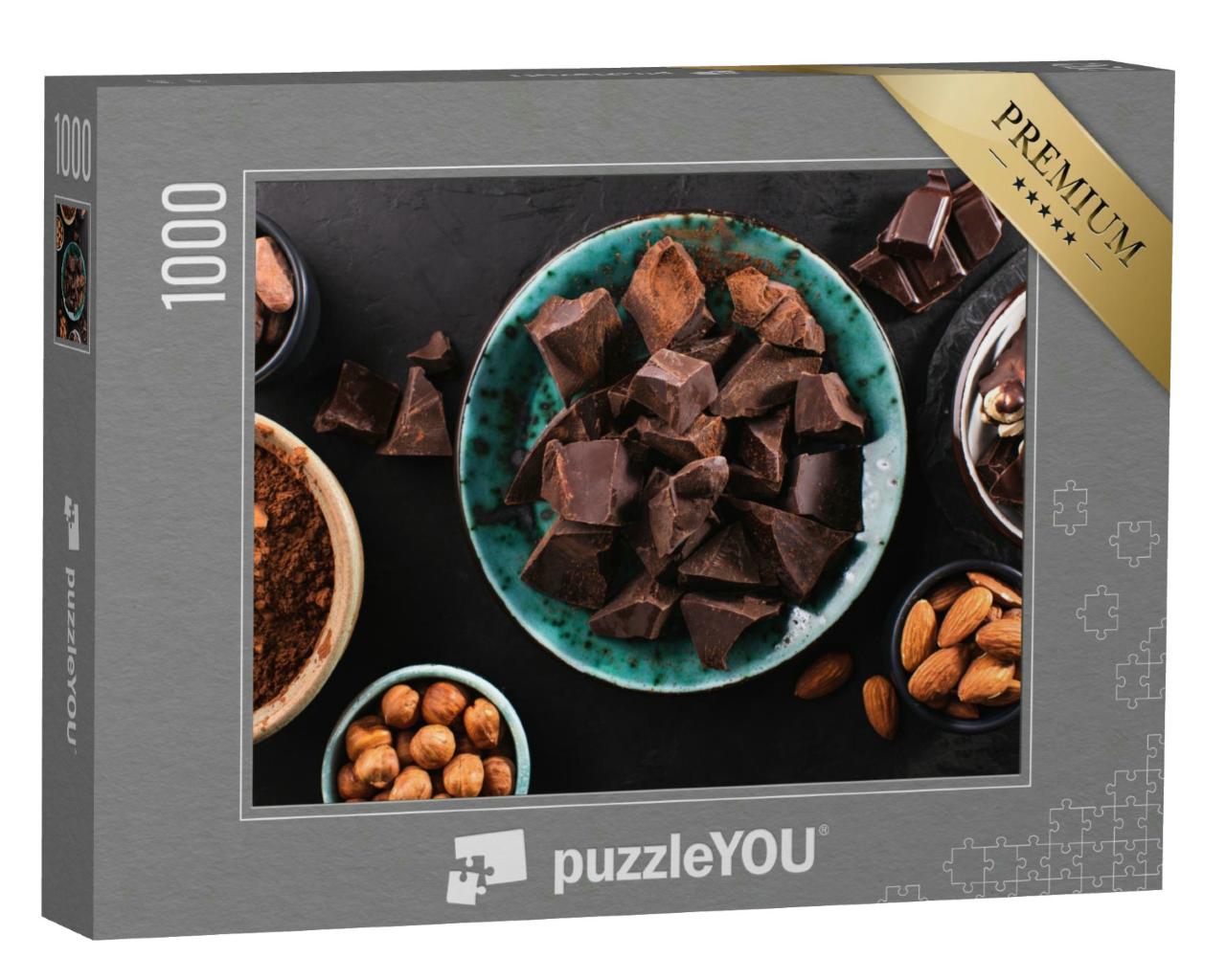Puzzle 1000 Teile „Schokoladenstücke, Kakaopulver und Nüsse“