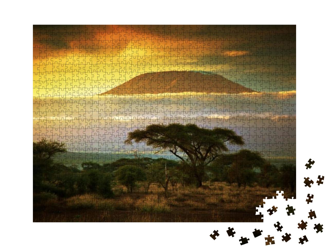 Puzzle 1000 Teile „Malerisch: Savanne und Wolken am Kilimanjaro in Amboseli, Kenia, Afrika“