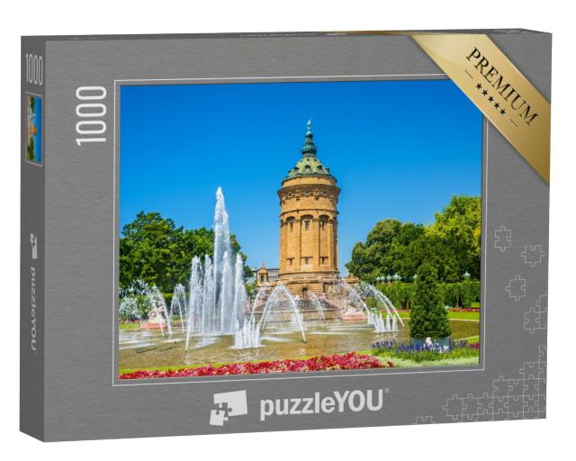 Puzzle 1000 Teile „Springbrunnen und Wasserturm auf dem Friedrichsplatz, Mannheim“