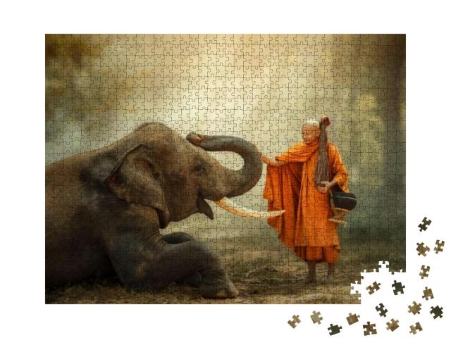 Puzzle 1000 Teile „Mönch und Elefant“