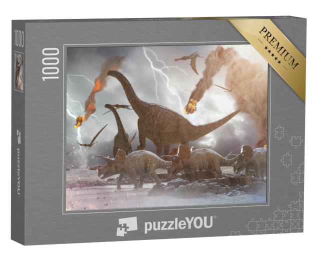 Puzzle 1000 Teile „Dinosaurier und fallende Meteoriten“