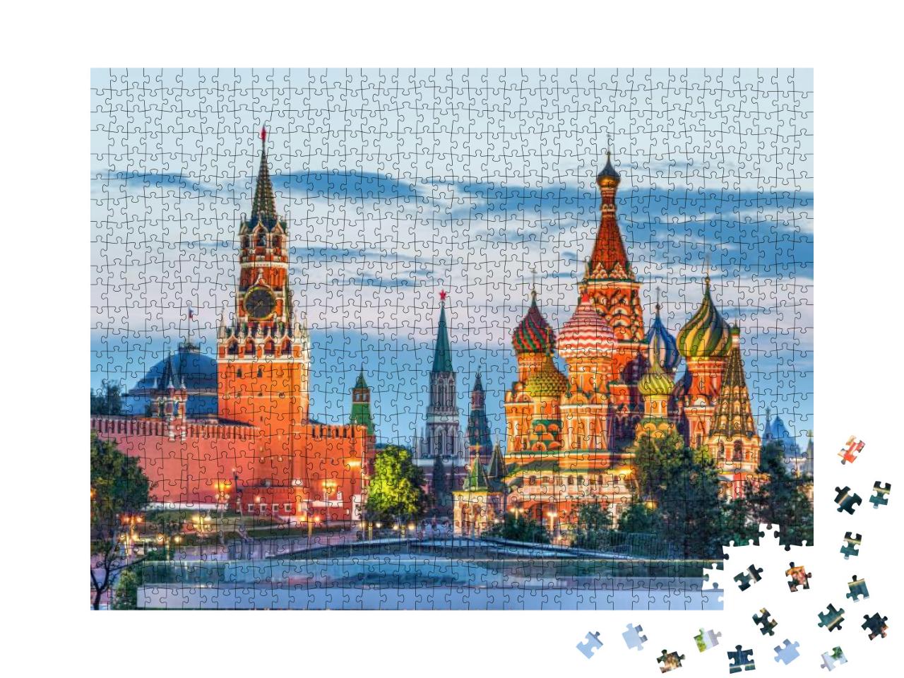 Puzzle 1000 Teile „Kreml und Basilius-Kathedrale auf dem Roten Platz, Moskau, Russland“