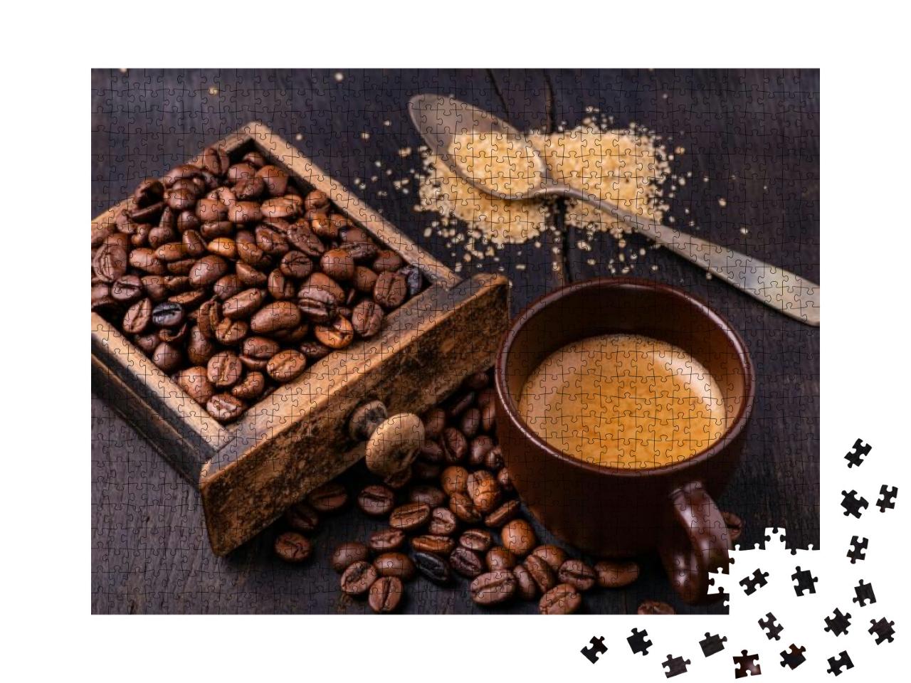 Puzzle 1000 Teile „Kaffee, brauner Zucker und Kaffeebohnen“
