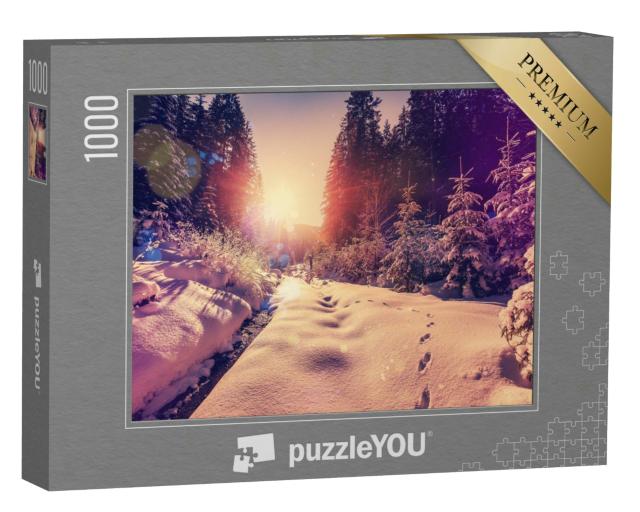 Puzzle 1000 Teile „Fantastische Winterwaldlandschaft im Sonnenuntergang“