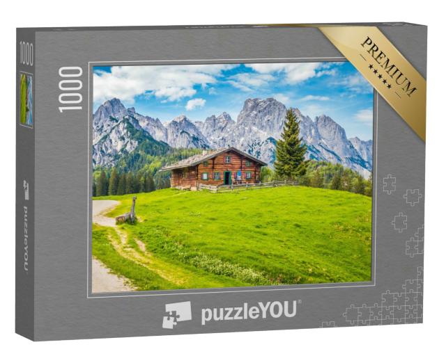 Puzzle 1000 Teile „Traditionelle Almhütte, Österreich“