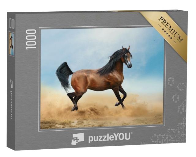 Puzzle 1000 Teile „Braunes Araber-Pferd läuft durch die Wüste“