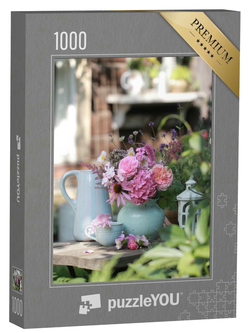 Puzzle 1000 Teile „Rosa Blumen in wunderschöner Keramik“
