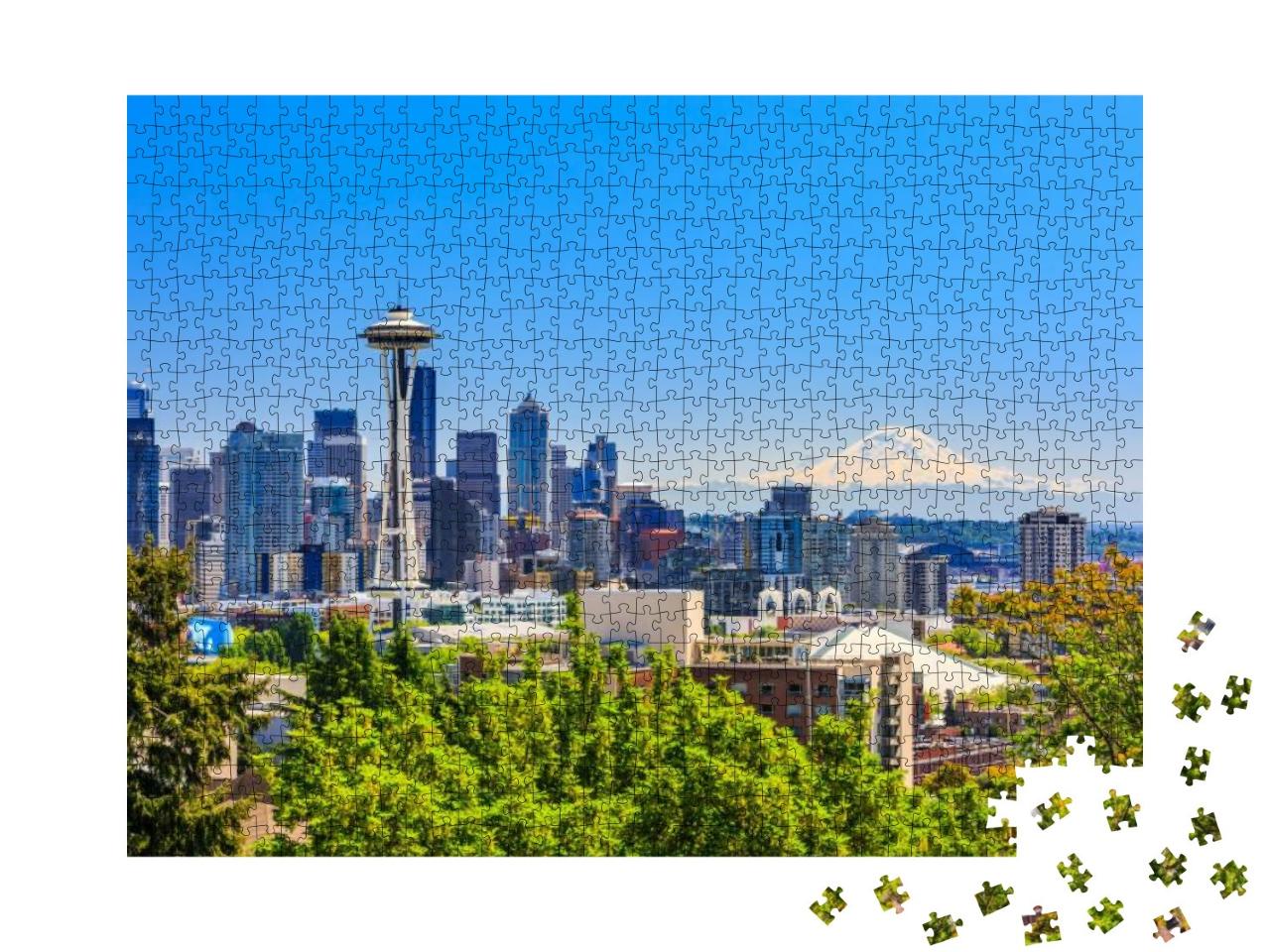 Puzzle 1000 Teile „Skyline der Innenstadt von Seattle und Mt. Rainier, Washington“