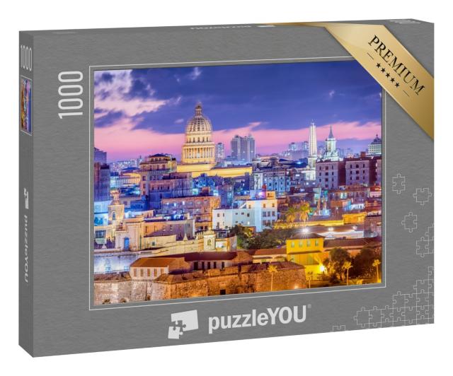 Puzzle 1000 Teile „Skyline von Havanna am Abend, Kuba“