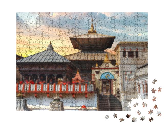 Puzzle 1000 Teile „Uralter Pashupatinath-Tempel, Kathmandu, Nepal“