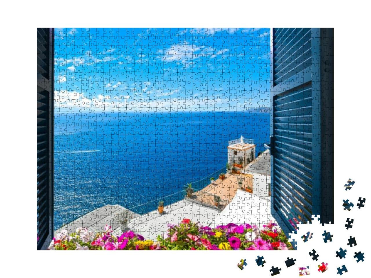 Puzzle 1000 Teile „Blick aus dem Fenster auf das Mittelmeer, Sorrent, Italien“