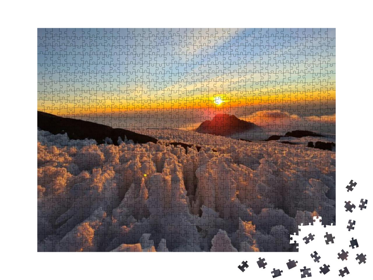 Puzzle 1000 Teile „Sonnenaufgang auf dem eisigen Gipfel des Kilimandscharo“