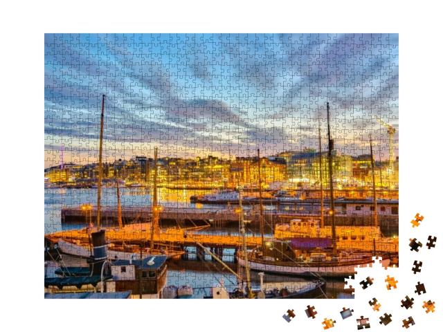 Puzzle 1000 Teile „Osloer Hafen bei Nacht, Norwegen“