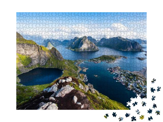 Puzzle 1000 Teile „Blick auf atemberaubende Berge der Lofoten, Norwegen“