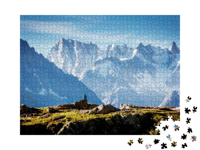 Puzzle 1000 Teile „Der Mont-Blanc-Gletscher mit dem Lac Blanc, Frankreich“