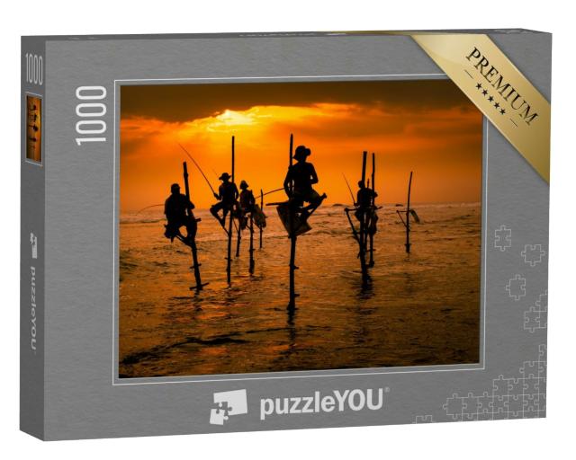 Puzzle 1000 Teile „Traditionelle Fischer im Sonnenuntergang, Sri Lanka“