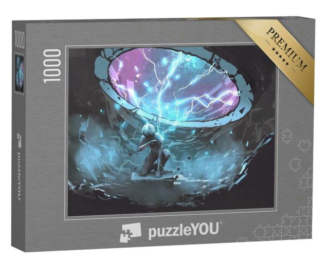 Puzzle 1000 Teile „Mann unter einem futuristischen Portal“