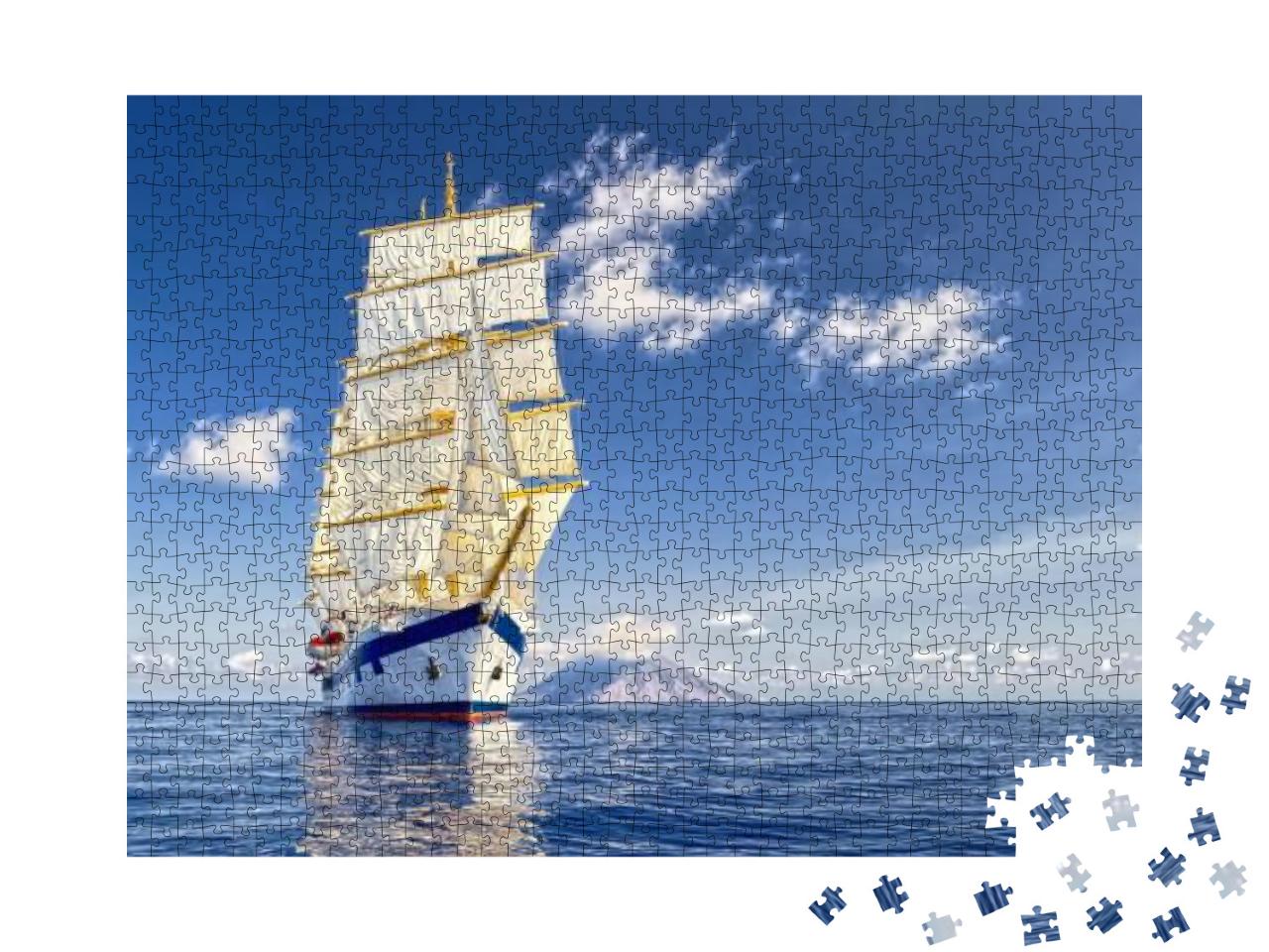 Puzzle 1000 Teile „Segelschiff mit weißen Segeln unter strahlend blauem Himmel“