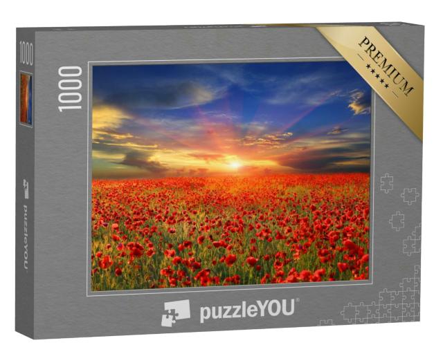 Puzzle 1000 Teile „Sonnenuntergang über Mohnfeld“