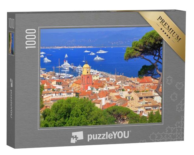Puzzle 1000 Teile „Luftbild: Altstadt von Saint-Tropez mit Booten im Hintergrund, Frankreich“