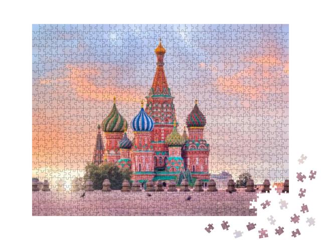Puzzle 1000 Teile „Die Basilius-Kathedrale bei Sonnenaufgang, Moskau“