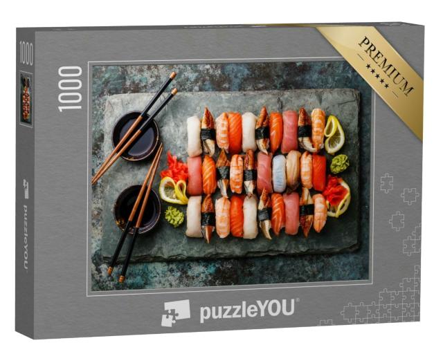 Puzzle 1000 Teile „Sushi-Set Nigiri mit Wasabi, Zitrone und Sojasauce“