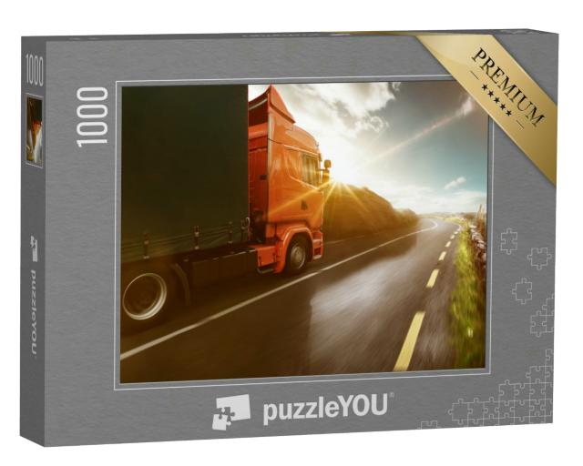Puzzle 1000 Teile „LKW fährt auf einer Straße durch eine sonnige Landschaft“