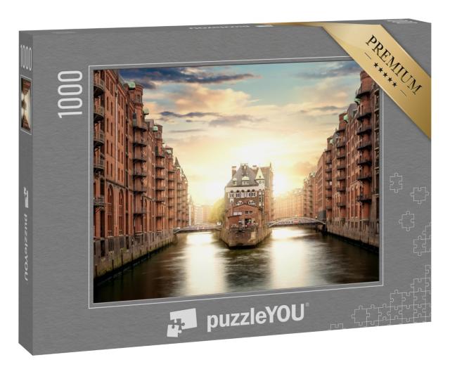 Puzzle 1000 Teile „Speicherstadt in Hamburg im Sonnenaufgang“