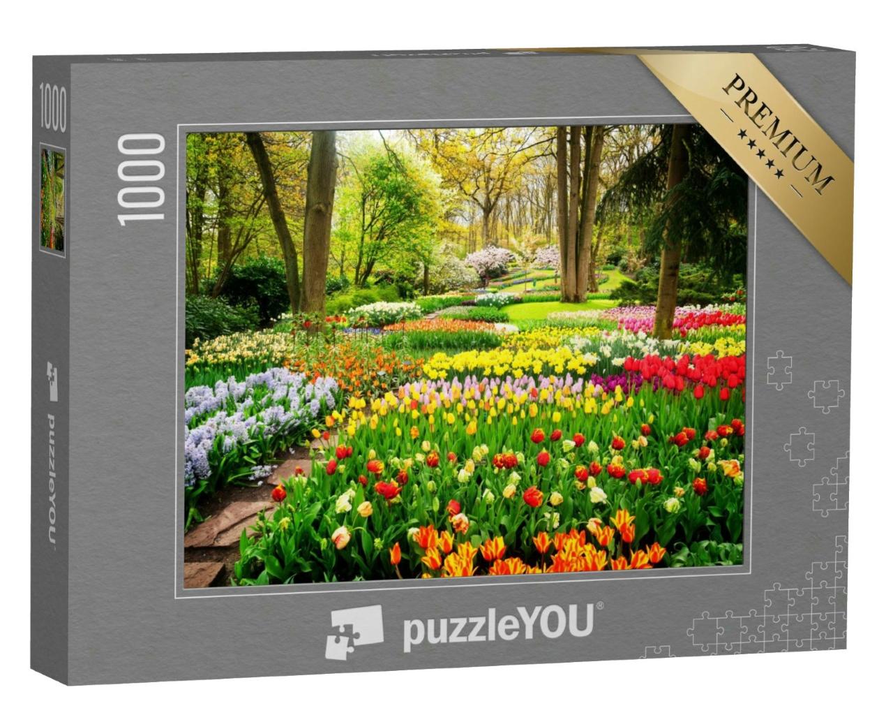 Puzzle 1000 Teile „Buntes Tulpenmeer im Park“