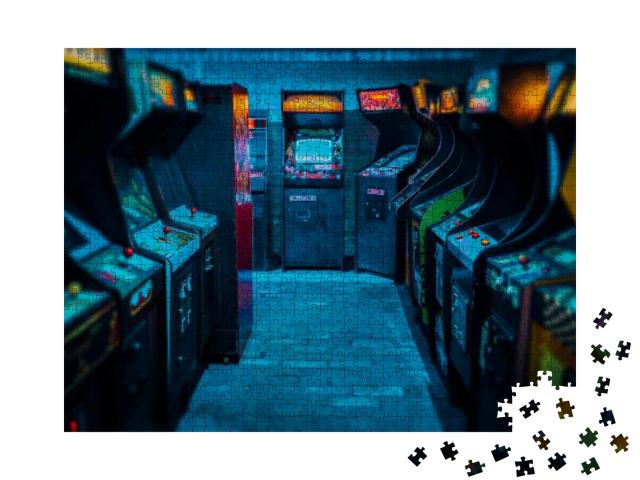 Puzzle 1000 Teile „Spielautomaten in einer dunklen Spielhalle“