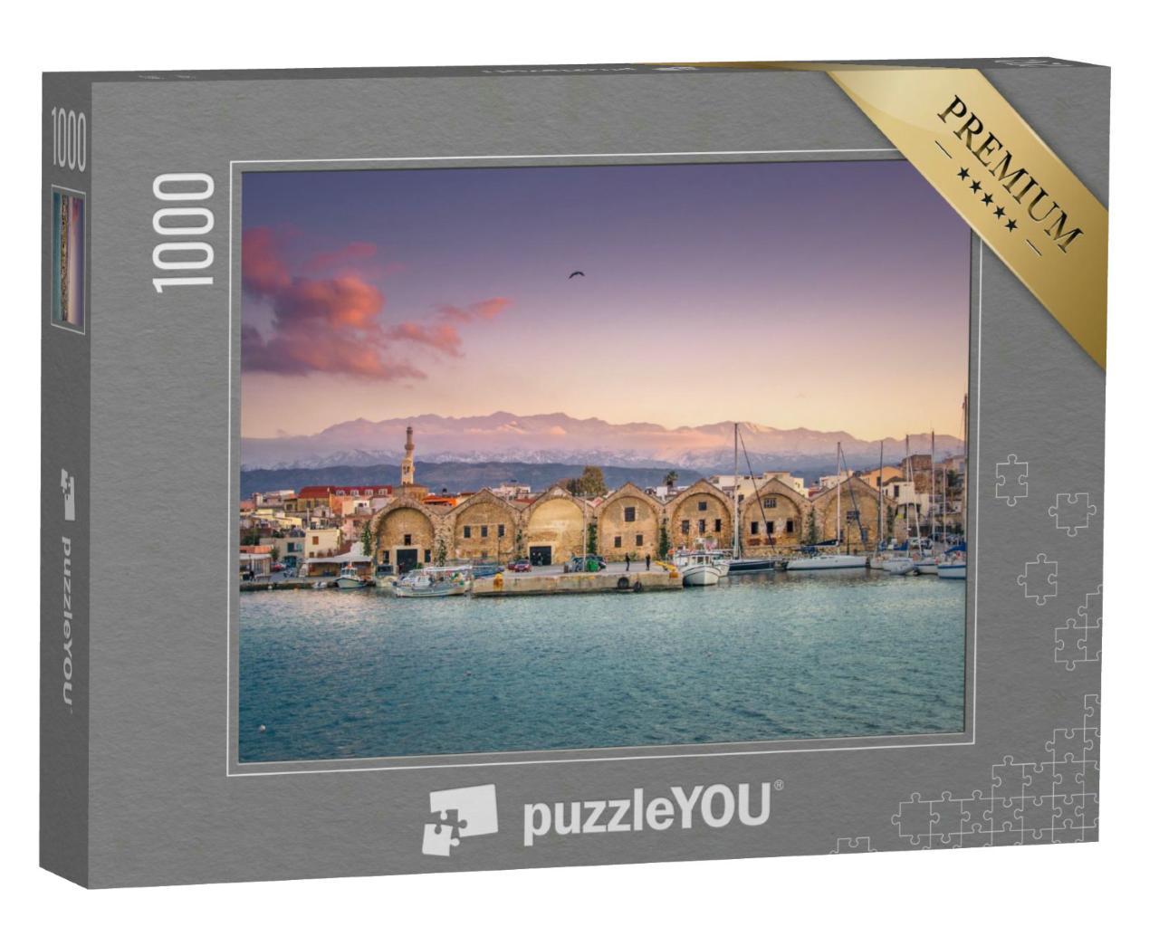 Puzzle 1000 Teile „Panorama des schönen alten Hafens von Chania, Kreta, Griechenland“
